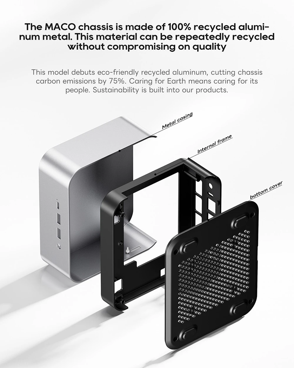 AOOSTAR MACO Mini PC, AMD Ryzen 7 H255 8 Cores Max 4.9GHz, 32GB DDR5 RAM 1TB SSD, 2*USB4 + HDMI + DP Quad Screen Display, WiFi 6, 2*USB3.2, 1*USB3.0, 1*USB2.0, 2*2.5G LAN, 1*OCuLink, Fingerprint Unlock - EU Plug