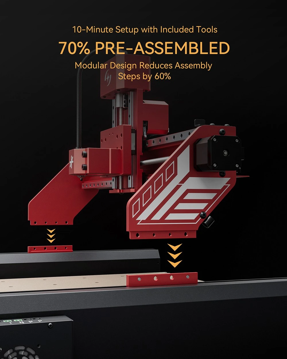 Routeur CNC AtomStack C4 Pro, broche 200 W, commande intelligente 4 axes, précision 0,01 mm, vitesse 2 000 mm/min, 12 000 tr/min, zone de travail 420 x 420 mm, compatible métal/bois/PCB