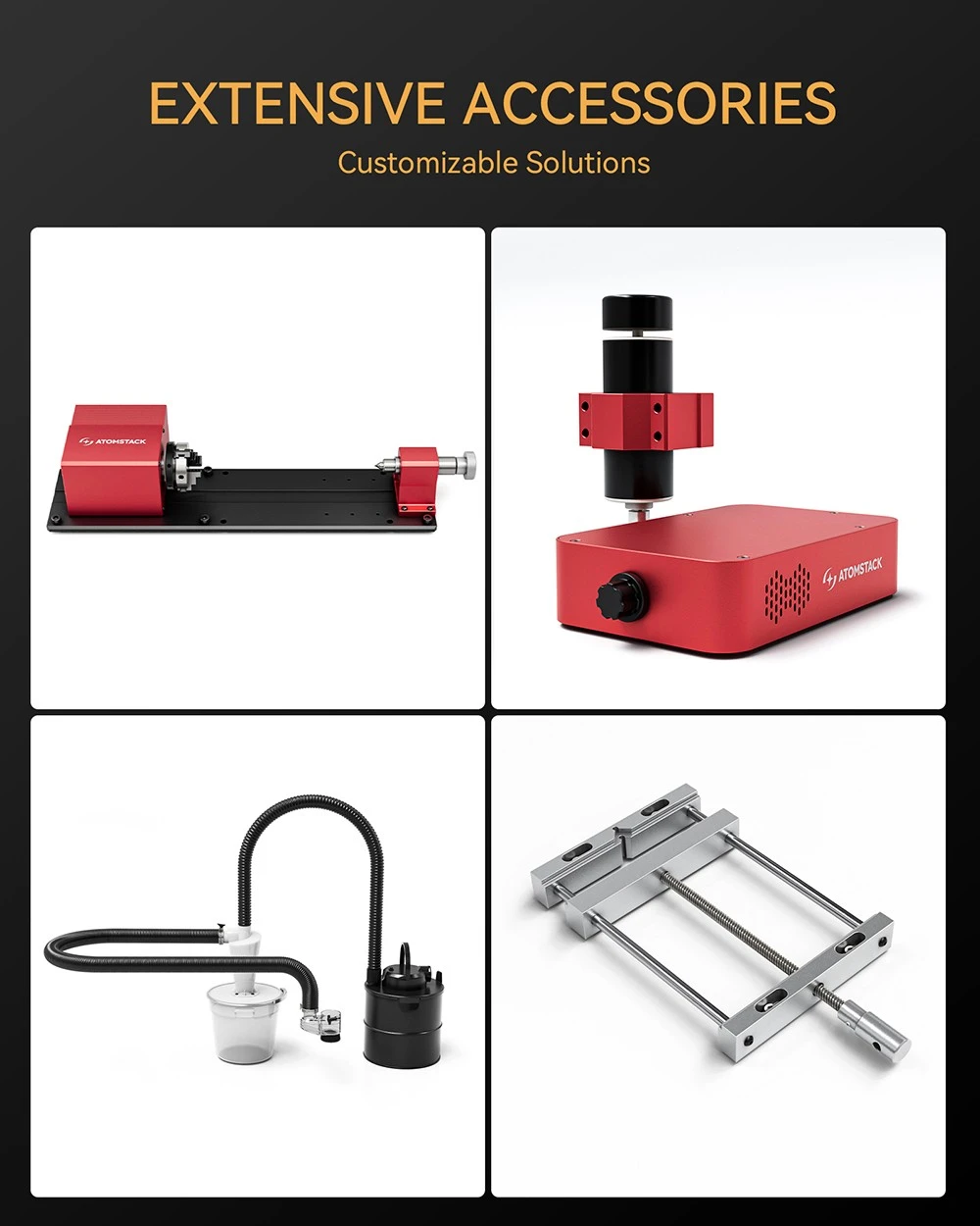 Routeur CNC AtomStack C4 Pro, broche 200 W, commande intelligente 4 axes, précision 0,01 mm, vitesse 2 000 mm/min, 12 000 tr/min, zone de travail 420 x 420 mm, compatible métal/bois/PCB