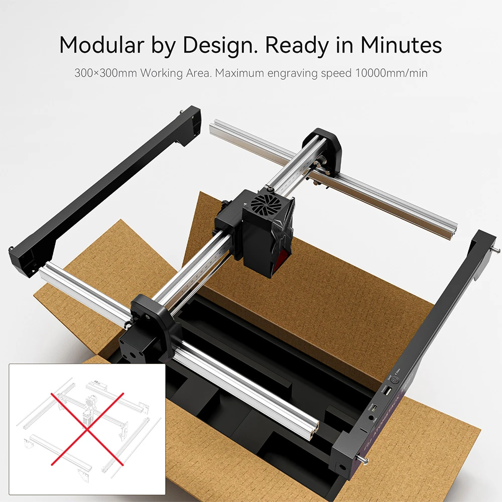 ATOMSTACK Swift 7W Laser Engraver, 10000mm/min Speed, 0.1mm Precision, 0.08x0.04mm Laser Spot, 300x300mm Working Area, Accessory Auto-Recognition, Compatible with Wood/Leather/Acrylic