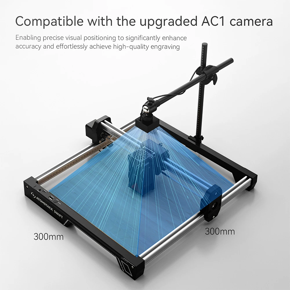ATOMSTACK Swift 7W Laser Engraver, 10000mm/min Speed, 0.1mm Precision, 0.08x0.04mm Laser Spot, 300x300mm Working Area, Accessory Auto-Recognition, Compatible with Wood/Leather/Acrylic