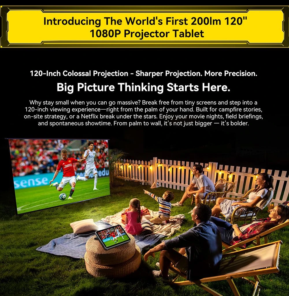 Blackview Active 12 Pro 5G Projector AI Rugged Tablet, 200lm 120 inch 1080P Projection, Android 15, 11 inch 1920*1200 IPS Screen, MT6878 8 Cores, 16GB + 32GB Expansion RAM 1TB ROM, 30000mAh Battery, 120W Fast Charging, 50MP+108MP Camera, WiFi 6E