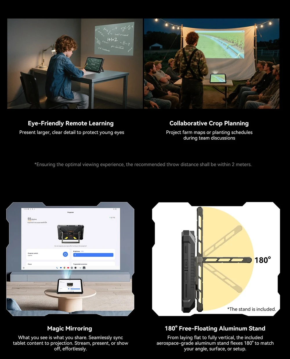 Blackview Active 12 Pro 5G Projector AI Rugged Tablet, 200lm 120 inch 1080P Projection, Android 15, 11 inch 1920*1200 IPS Screen, MT6878 8 Cores, 16GB + 32GB Expansion RAM 1TB ROM, 30000mAh Battery, 120W Fast Charging, 50MP+108MP Camera, WiFi 6E