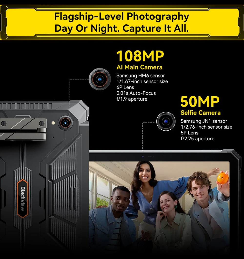 Blackview Active 12 Pro 5G Projector AI Rugged Tablet, 200lm 120 inch 1080P Projection, Android 15, 11 inch 1920*1200 IPS Screen, MT6878 8 Cores, 16GB + 32GB Expansion RAM 1TB ROM, 30000mAh Battery, 120W Fast Charging, 50MP+108MP Camera, WiFi 6E