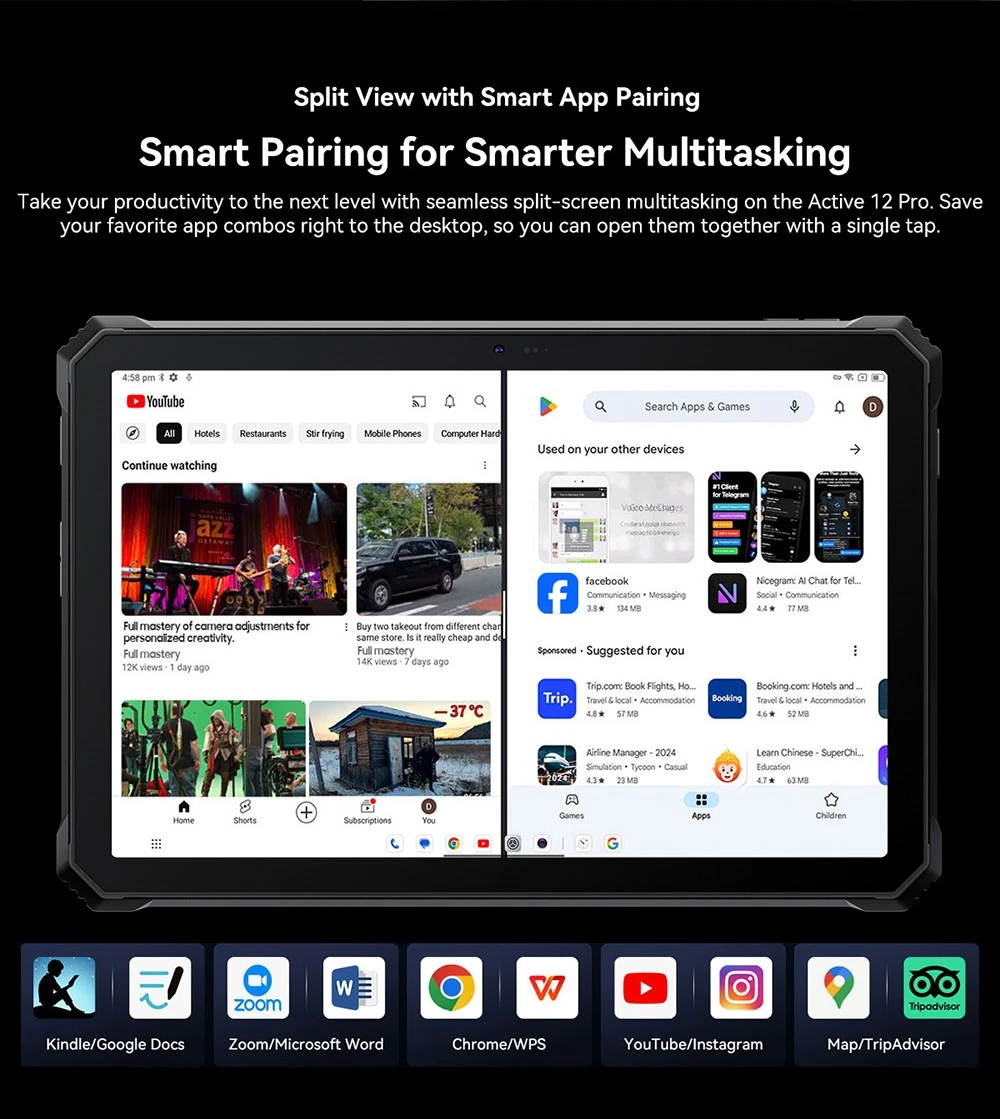 Blackview Active 12 Pro 5G Projector AI Rugged Tablet, 200lm 120 inch 1080P Projection, Android 15, 11 inch 1920*1200 IPS Screen, MT6878 8 Cores, 16GB + 32GB Expansion RAM 1TB ROM, 30000mAh Battery, 120W Fast Charging, 50MP+108MP Camera, WiFi 6E