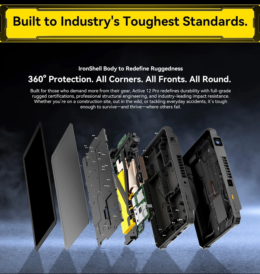 Blackview Active 12 Pro 5G Projector AI Rugged Tablet, 200lm 120 inch 1080P Projection, Android 15, 11 inch 1920*1200 IPS Screen, MT6878 8 Cores, 16GB + 32GB Expansion RAM 1TB ROM, 30000mAh Battery, 120W Fast Charging, 50MP+108MP Camera, WiFi 6E