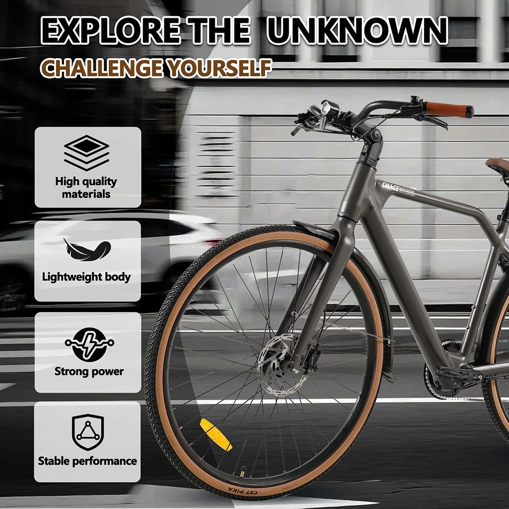 CMACEWHEEL F700-1 Electric Bike, 250W Motor, 36V 10Ah Battery, 700*38C Tires, 25km/h Max Speed, 80km Range, Hydraulic Disc Brakes, Shimano 8-speed - Grey