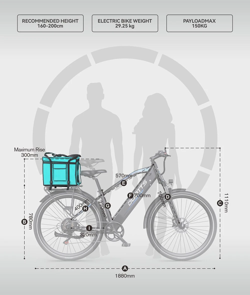 Bicicletă electrică DUOTTS C29 Max, motor de 250W, baterie de 48V 18Ah, anvelope de 29 inch, viteză maximă de 25km/h, autonomie de 120km, frâne hidraulice pe disc, suspensie furcă față, transmisie Shimano cu 7 viteze