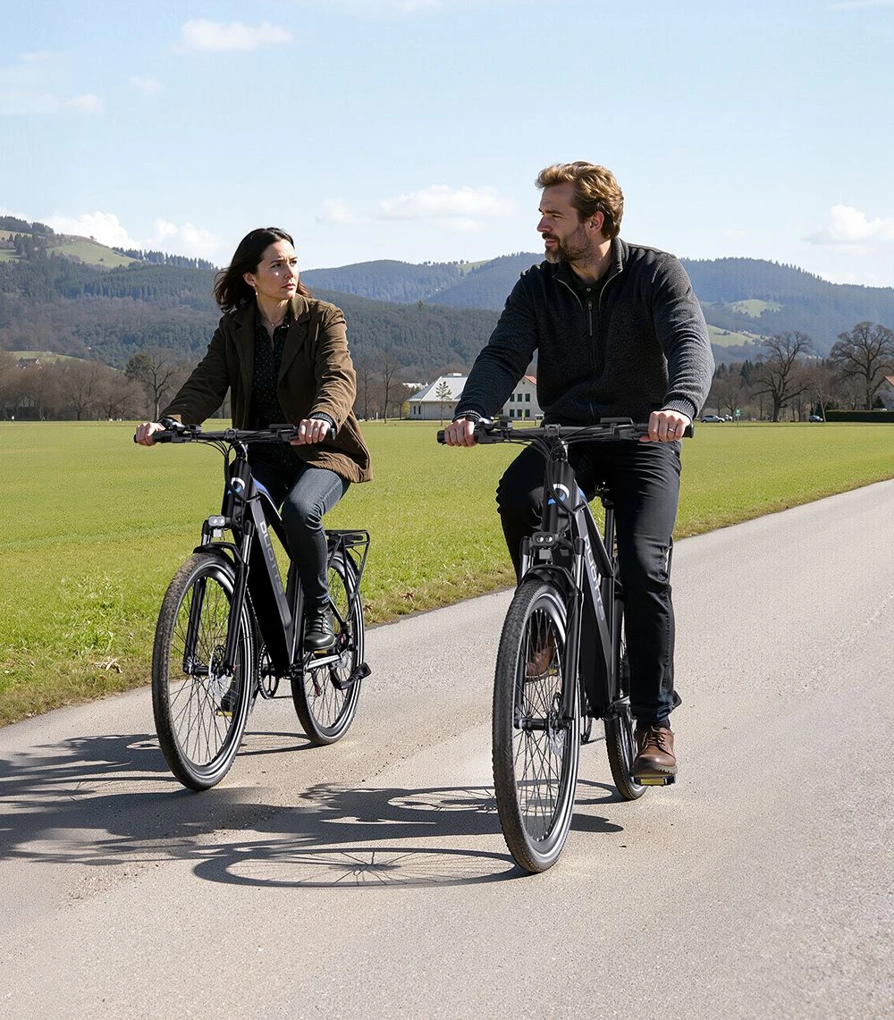 Bicicletă electrică DUOTTS C29 Max, motor de 250W, baterie de 48V 18Ah, anvelope de 29 inch, viteză maximă de 25km/h, autonomie de 120km, frâne hidraulice pe disc, suspensie furcă față, transmisie Shimano cu 7 viteze