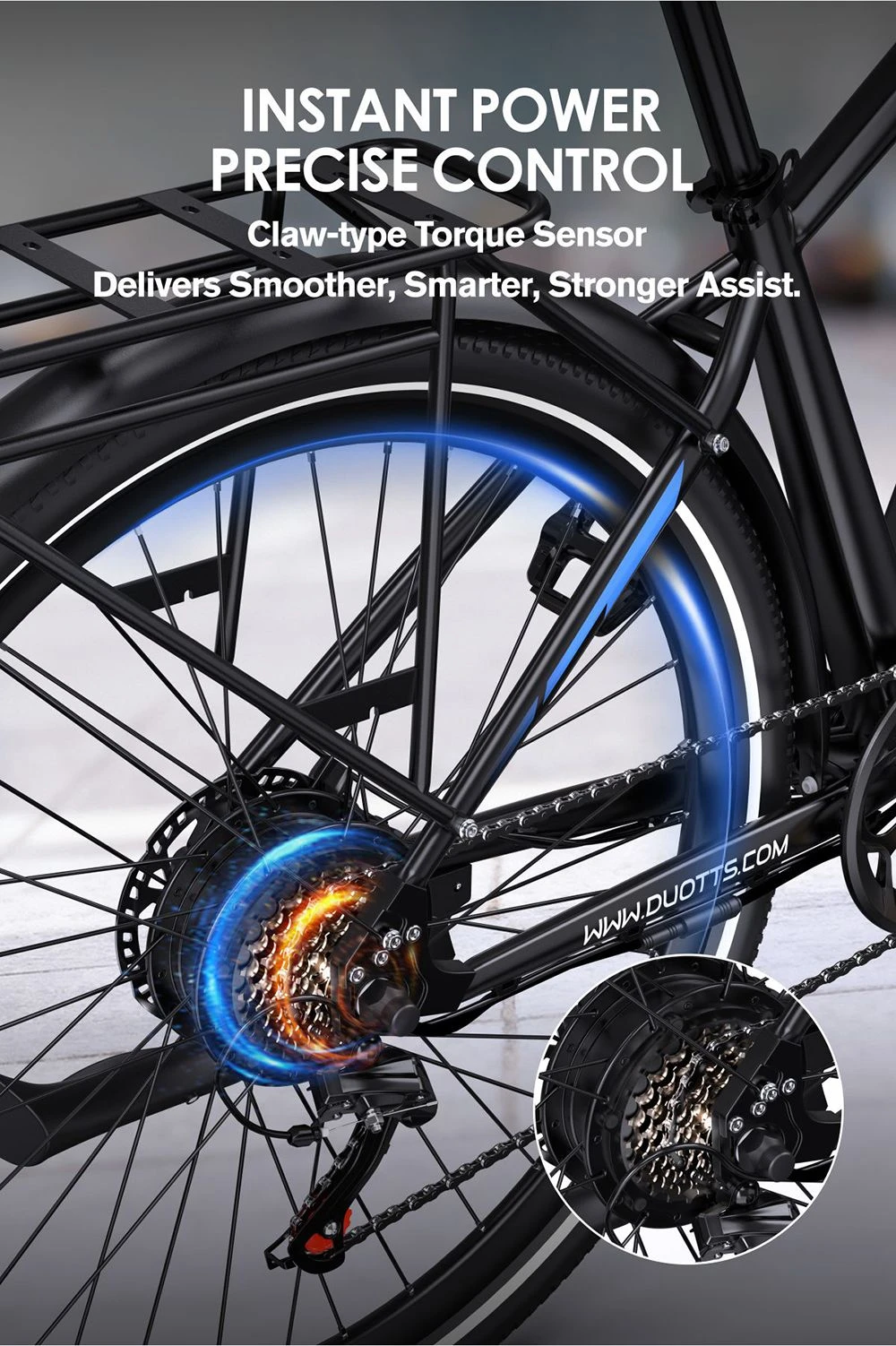 Bicicletă electrică DUOTTS C29 Max, motor de 250W, baterie de 48V 18Ah, anvelope de 29 inch, viteză maximă de 25km/h, autonomie de 120km, frâne hidraulice pe disc, suspensie furcă față, transmisie Shimano cu 7 viteze