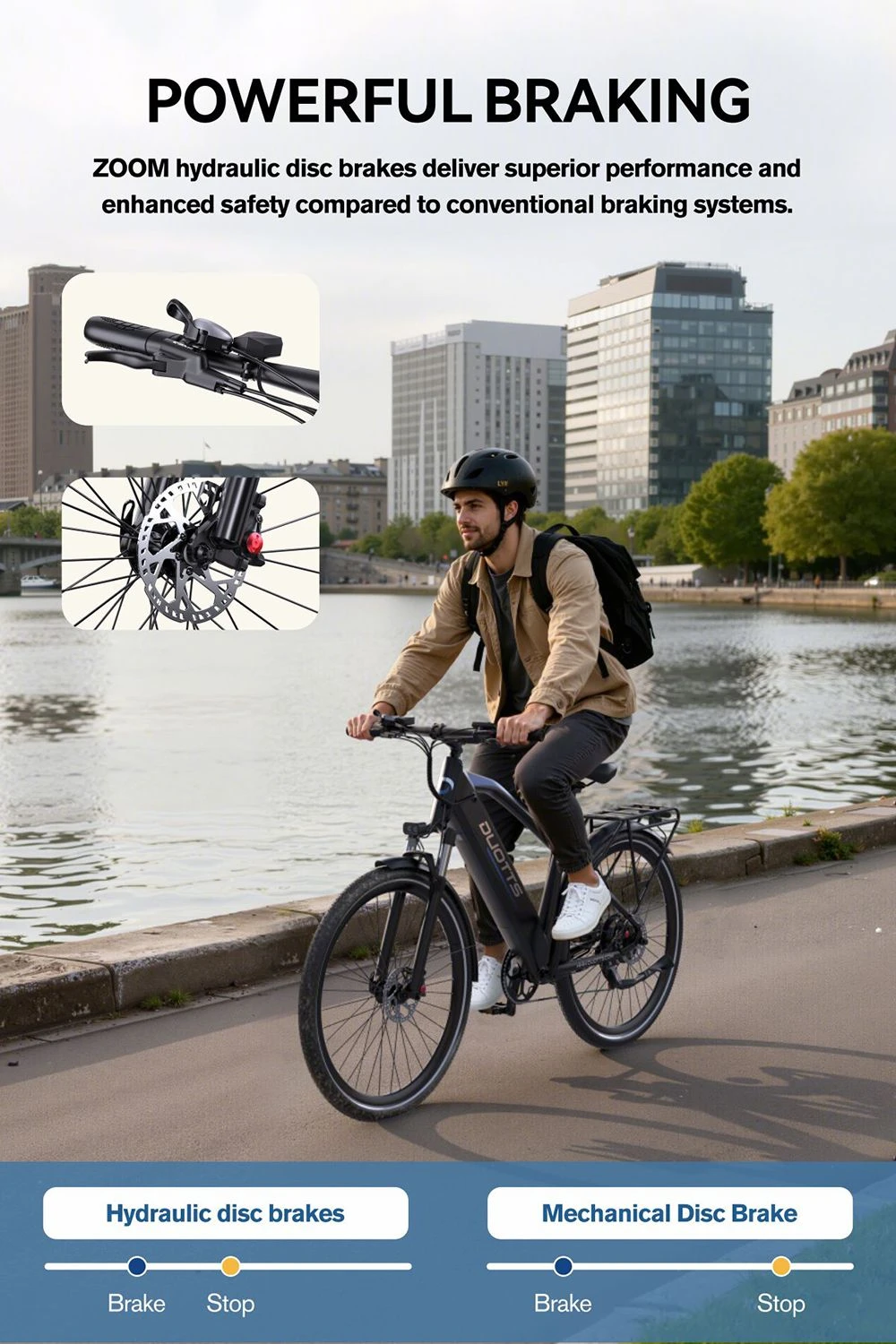 Bicicletă electrică DUOTTS C29 Max, motor de 250W, baterie de 48V 18Ah, anvelope de 29 inch, viteză maximă de 25km/h, autonomie de 120km, frâne hidraulice pe disc, suspensie furcă față, transmisie Shimano cu 7 viteze