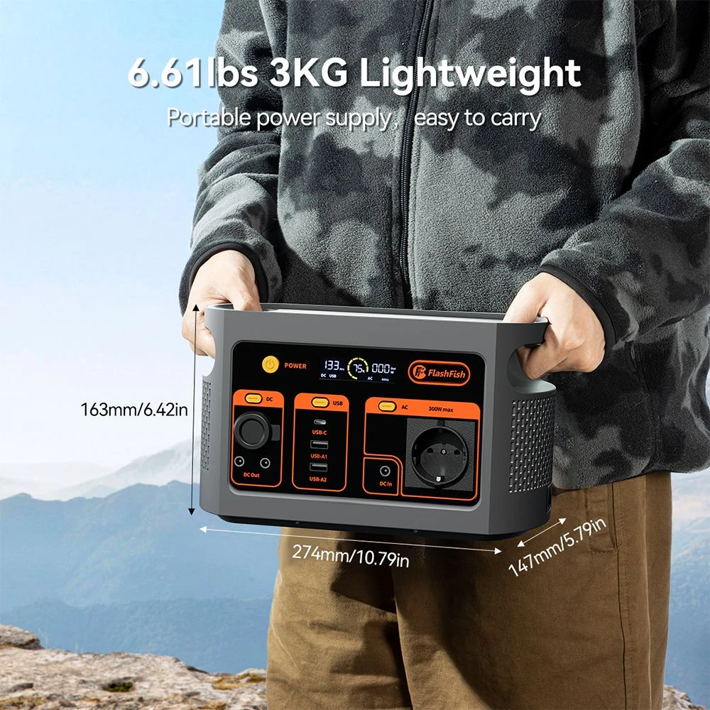 Centrale électrique portable Flashfish E103 300 W, batterie LiFePO4 179,2 Wh, recharge rapide CA, onduleur sinusoïdal pur, générateur solaire multi-sorties pour alimentation extérieure/camping/urgence