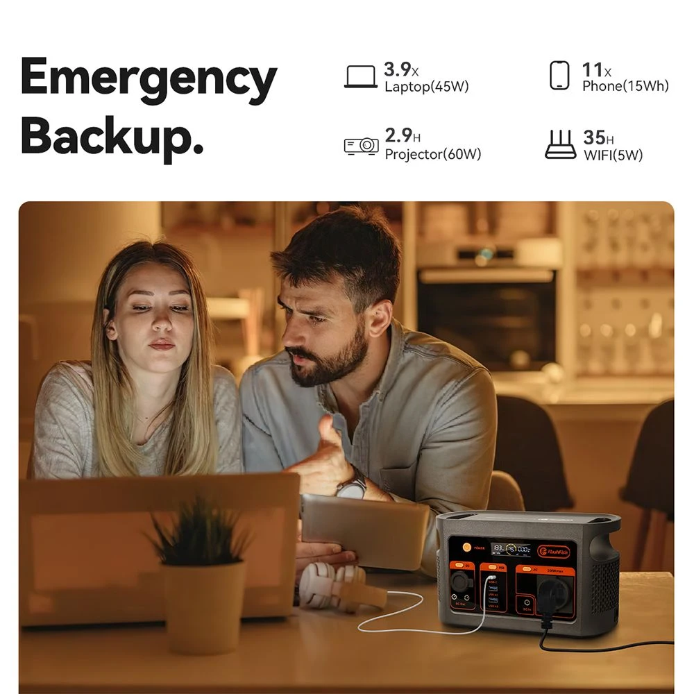 Centrale électrique portable Flashfish E103 300 W, batterie LiFePO4 179,2 Wh, recharge rapide CA, onduleur sinusoïdal pur, générateur solaire multi-sorties pour alimentation extérieure/camping/urgence