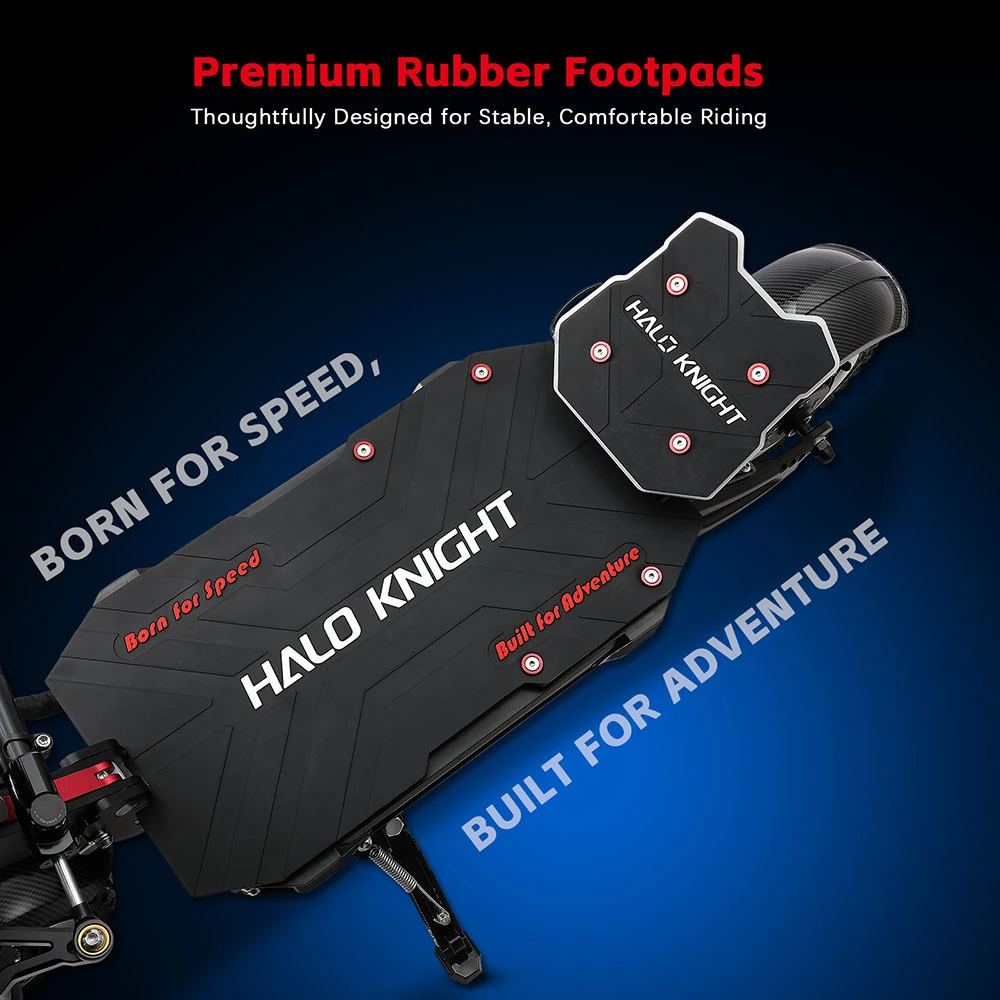 Trottinette électrique Halo Knight T107 Pro (version 2025), moteur 3000 W x 2, batterie 60 V 38,4 Ah, pneus 11 pouces, vitesse maximale 95 km/h, autonomie 80 km, doubles freins hydrauliques, suspension avant hydraulique et suspension arrière à ressorts