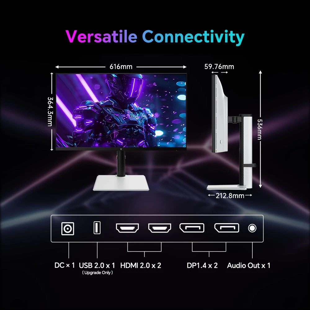 KTC H27T6 Gaming Monitor, 27 inch 2560*1440 Fast IPS Screen, 210Hz Refresh Rate, 1ms GTG Response Time, HDR400, FreeSync & / G-Sync, Low Blue Light & Flicker-Free, Built-in Dual 2W Speakers, Flexible Stand & 100x100mm VESA Mount Supported