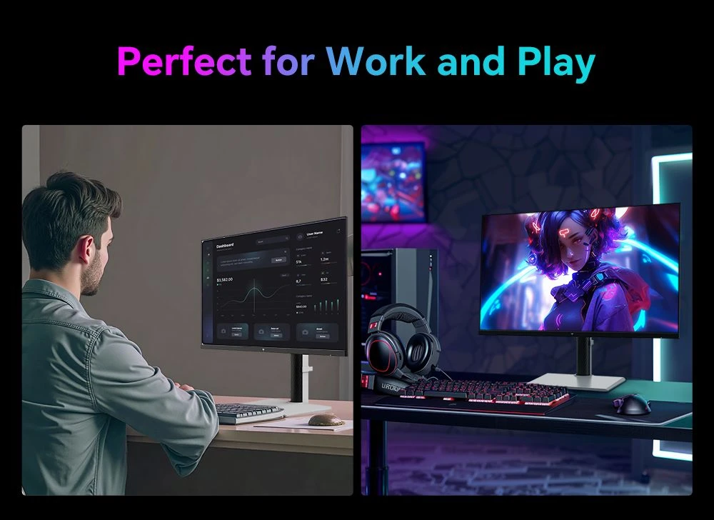 KTC H27T6 Gaming Monitor, 27 inch 2560*1440 Fast IPS Screen, 210Hz Refresh Rate, 1ms GTG Response Time, HDR400, FreeSync & / G-Sync, Low Blue Light & Flicker-Free, Built-in Dual 2W Speakers, Flexible Stand & 100x100mm VESA Mount Supported