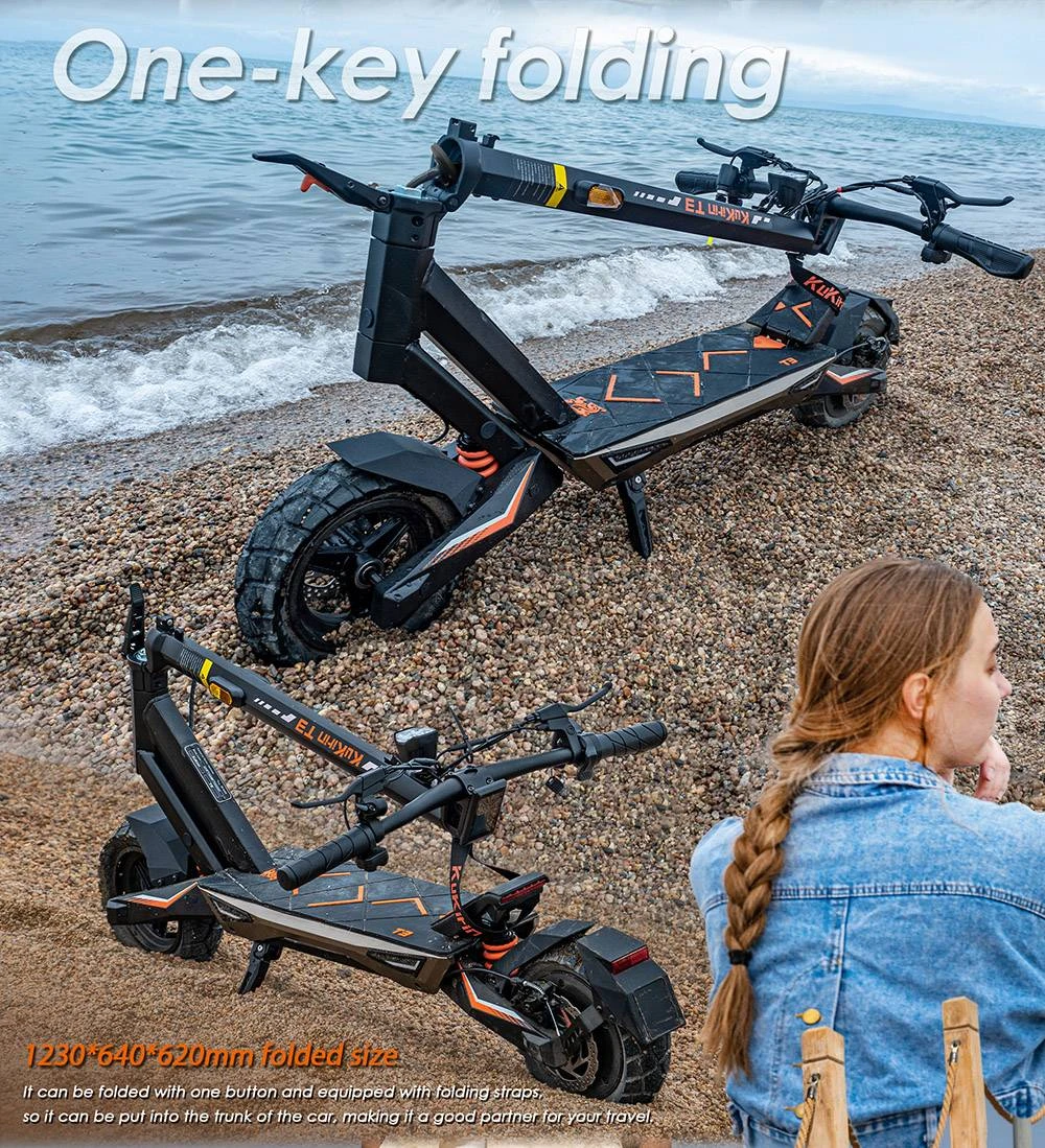 Trottinette électrique KuKirin T3, moteur 800 W, batterie 48 V 15,6 Ah, pneus 10 pouces, vitesse maximale 45 km/h, autonomie 58 km, freins à disque avant et arrière, amortisseur à quatre bras