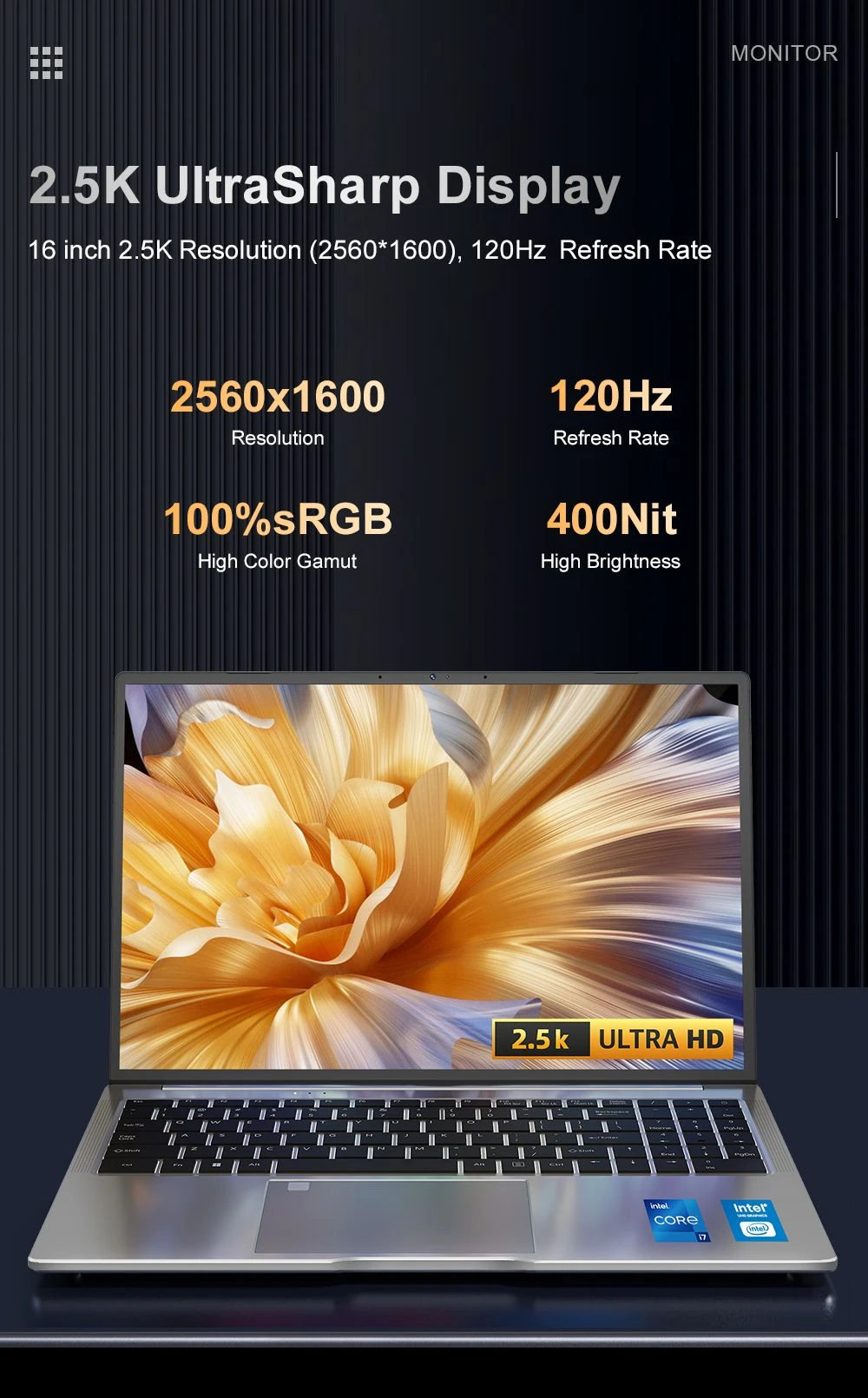 Ninkear N16 Pro Laptop, 16-inch 2.5K IPS 120Hz Screen, Intel Core i7-13620H 4.9GHz, 16GB DDR4, 512GB PCIe SSD, Metal Body, WiFi 6, Bluetooth 5.0, Dual Type-C, Windows 11 Pro Notebook