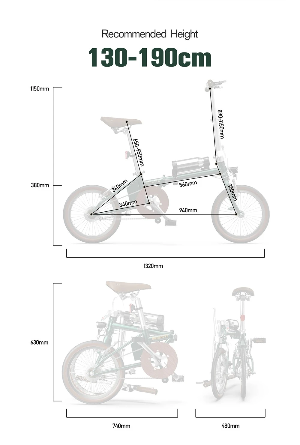 Vélo électrique pliant ONESPORT OT02, moteur 250 W, batterie 36 V 5,2 Ah, pneus 16 pouces, vitesse maximale 25 km/h, autonomie 25 km, freins V-Brake - Vert