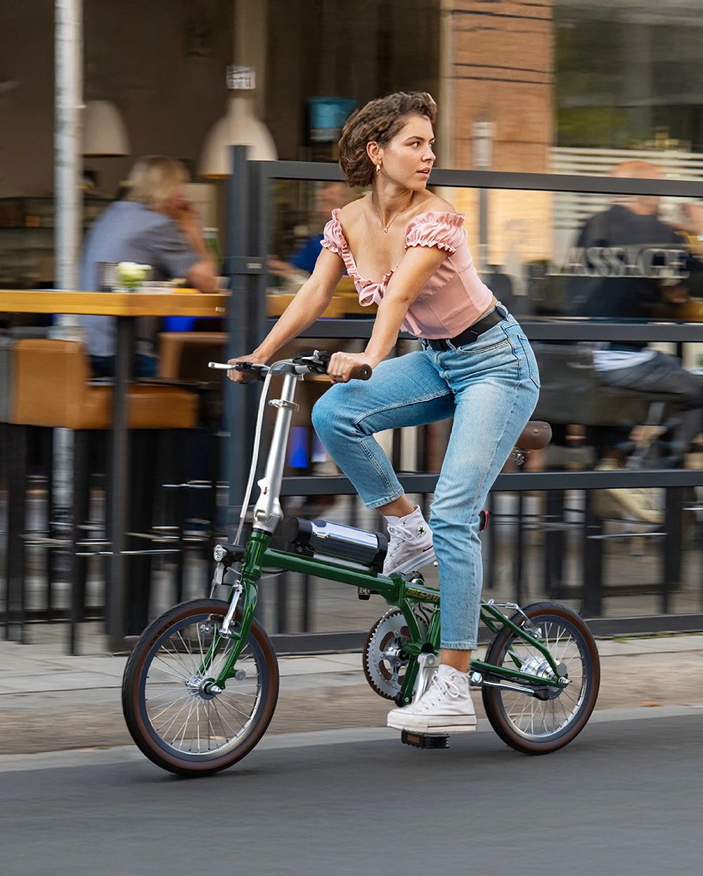 Vélo électrique pliant ONESPORT OT02, moteur 250 W, batterie 36 V 5,2 Ah, pneus 16 pouces, vitesse maximale 25 km/h, autonomie 25 km, freins V-Brake - Vert