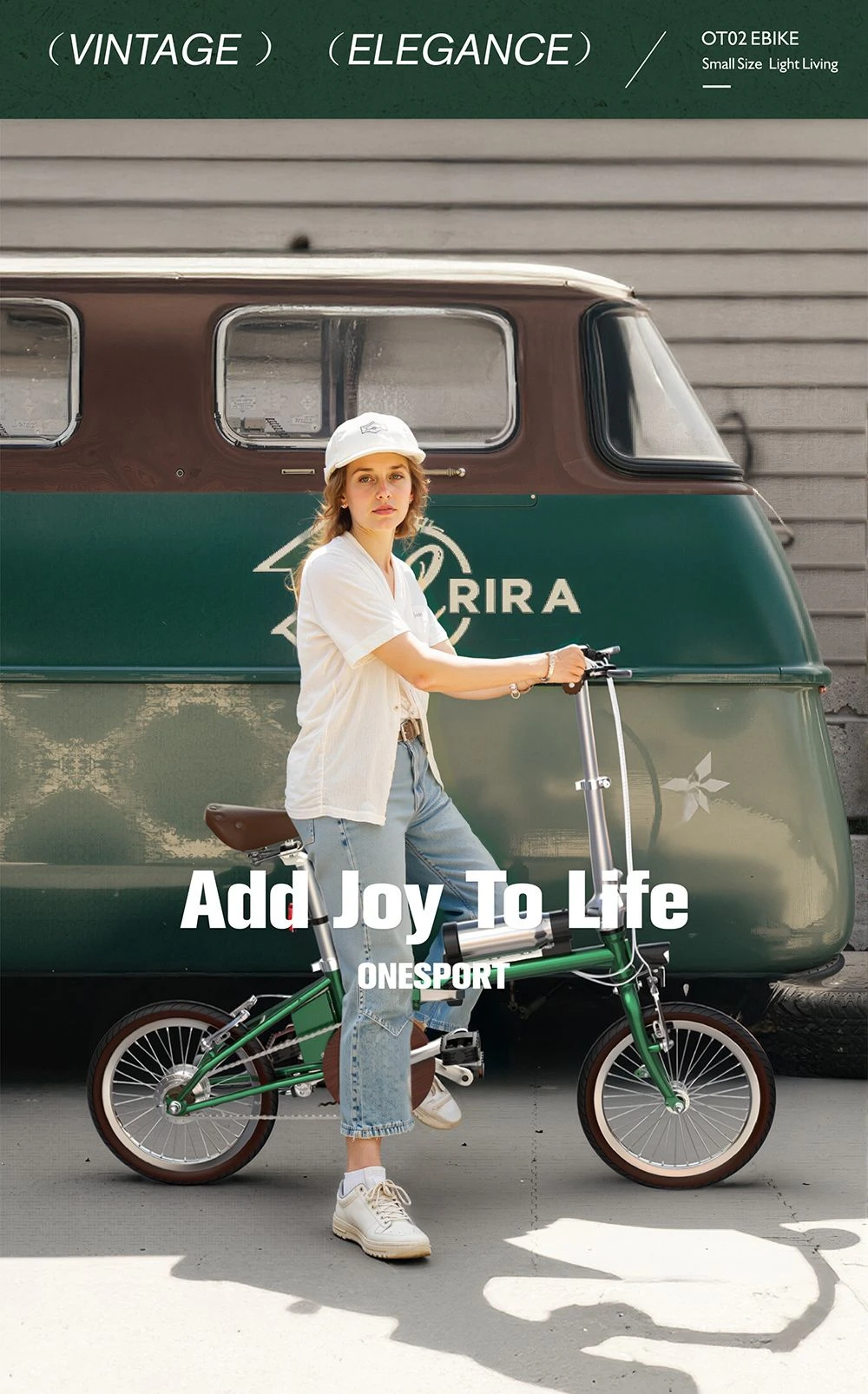 Vélo électrique pliant ONESPORT OT02, moteur 250 W, batterie 36 V 5,2 Ah, pneus 16 pouces, vitesse maximale 25 km/h, autonomie 25 km, freins V-Brake - Vert