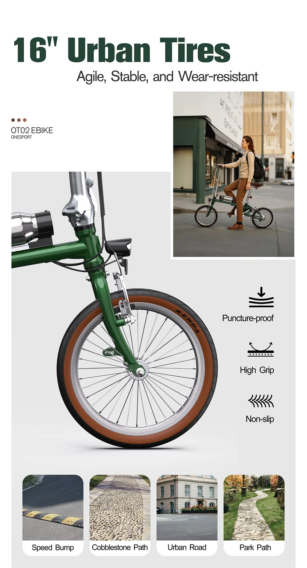 Vélo électrique pliant ONESPORT OT02, moteur 250 W, batterie 36 V 5,2 Ah, pneus 16 pouces, vitesse maximale 25 km/h, autonomie 25 km, freins V-Brake - Vert