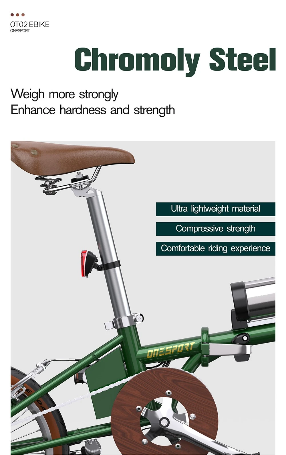 Vélo électrique pliant ONESPORT OT02, moteur 250 W, batterie 36 V 5,2 Ah, pneus 16 pouces, vitesse maximale 25 km/h, autonomie 25 km, freins V-Brake - Vert