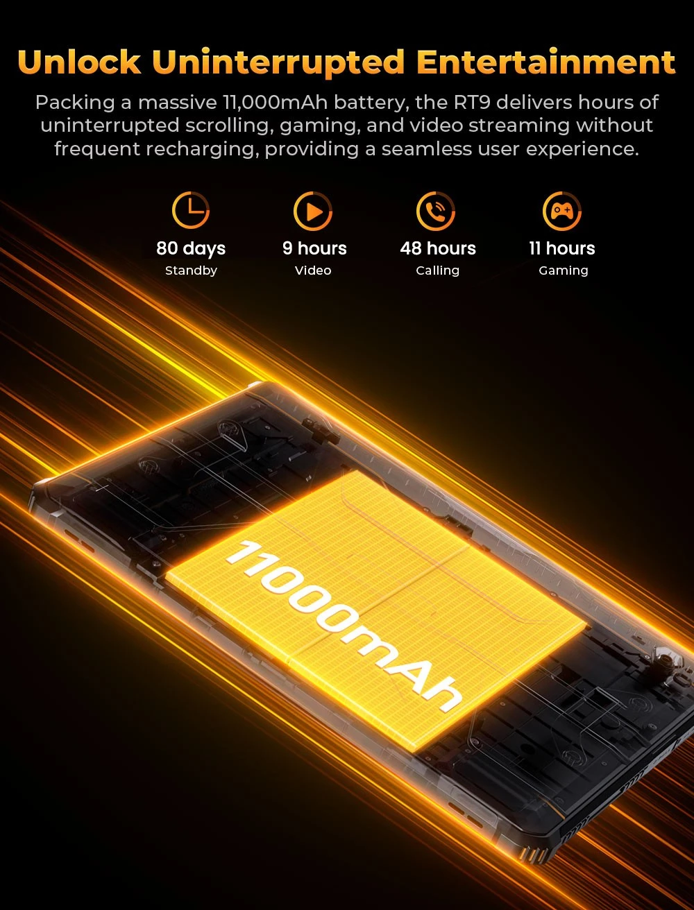 OUKITEL RT9 Rugged Tablet, 10.1 inch 1280*800 IPS Screen, Unisoc T606 8 Cores, Android 14, 6GB RAM 256GB ROM, 11000mAh Battery, 16MP+16MP Cameras, 2.4G/5G WiFi Bluetooth 5.0, GPS/Galileo/GLONASS/BDS, Dual SIM 4G LTE, Reverse Charge - Orange