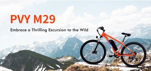PVY M29 Electric Bike, 250W Motor, 48V 17.5Ah Battery, 29 inch Tires, 25km/h Max Speed, 120km Range, Dual Mechanical Disc Brakes, Front Hydraulic Shock Absorber, Shimano 7-speed, APP Control - Orange