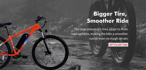 PVY M29 Electric Bike, 250W Motor, 48V 17.5Ah Battery, 29 inch Tires, 25km/h Max Speed, 120km Range, Dual Mechanical Disc Brakes, Front Hydraulic Shock Absorber, Shimano 7-speed, APP Control - Orange