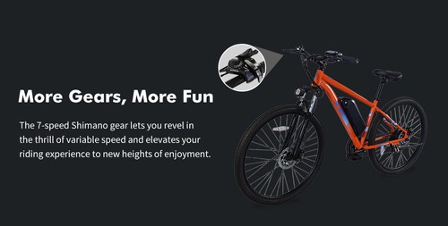PVY M29 Electric Bike, 250W Motor, 48V 17.5Ah Battery, 29 inch Tires, 25km/h Max Speed, 120km Range, Dual Mechanical Disc Brakes, Front Hydraulic Shock Absorber, Shimano 7-speed, APP Control - Orange