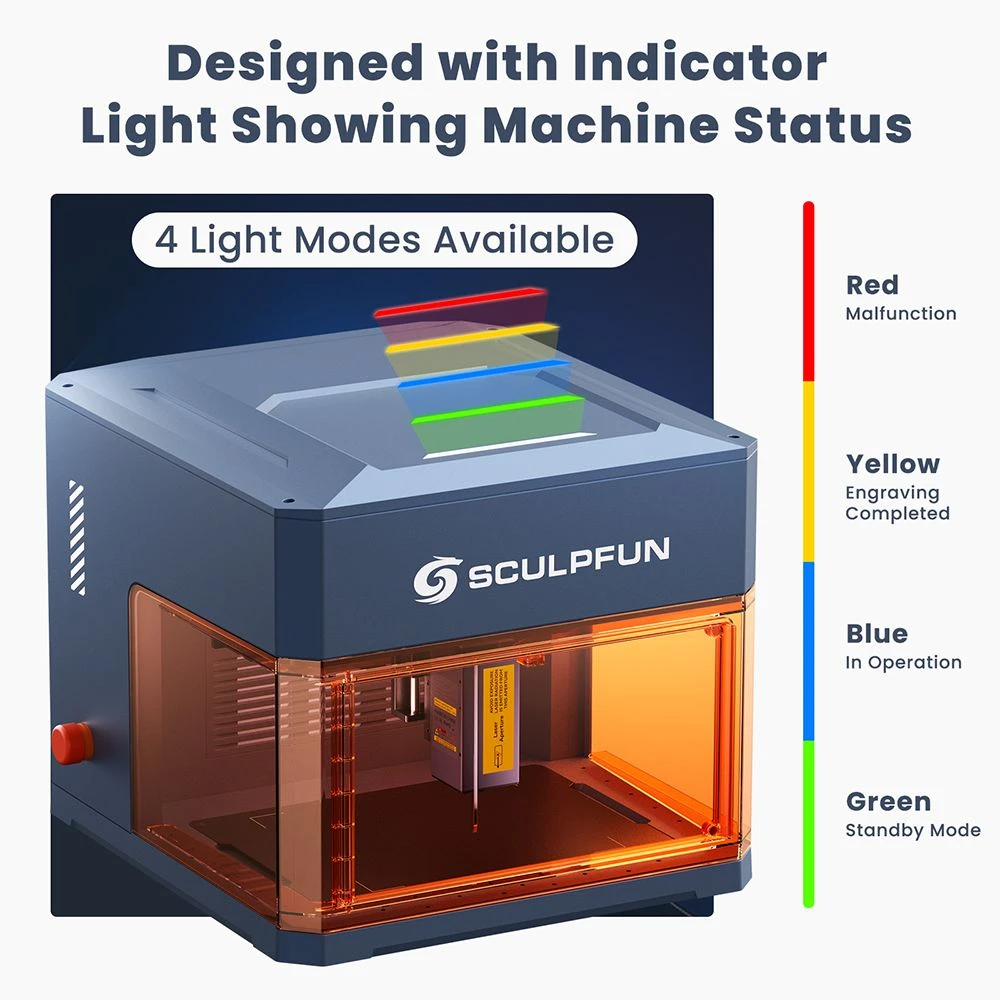 Graveur laser SCULPFUN iCube Ultra 12 W, conception fermée de classe 1, mise au point automatique, point laser de 0,08 mm, zone de gravure de 150 x 150 mm, filtre à fumée intégré, précision haute vitesse pour bois, cuir et bambou.
