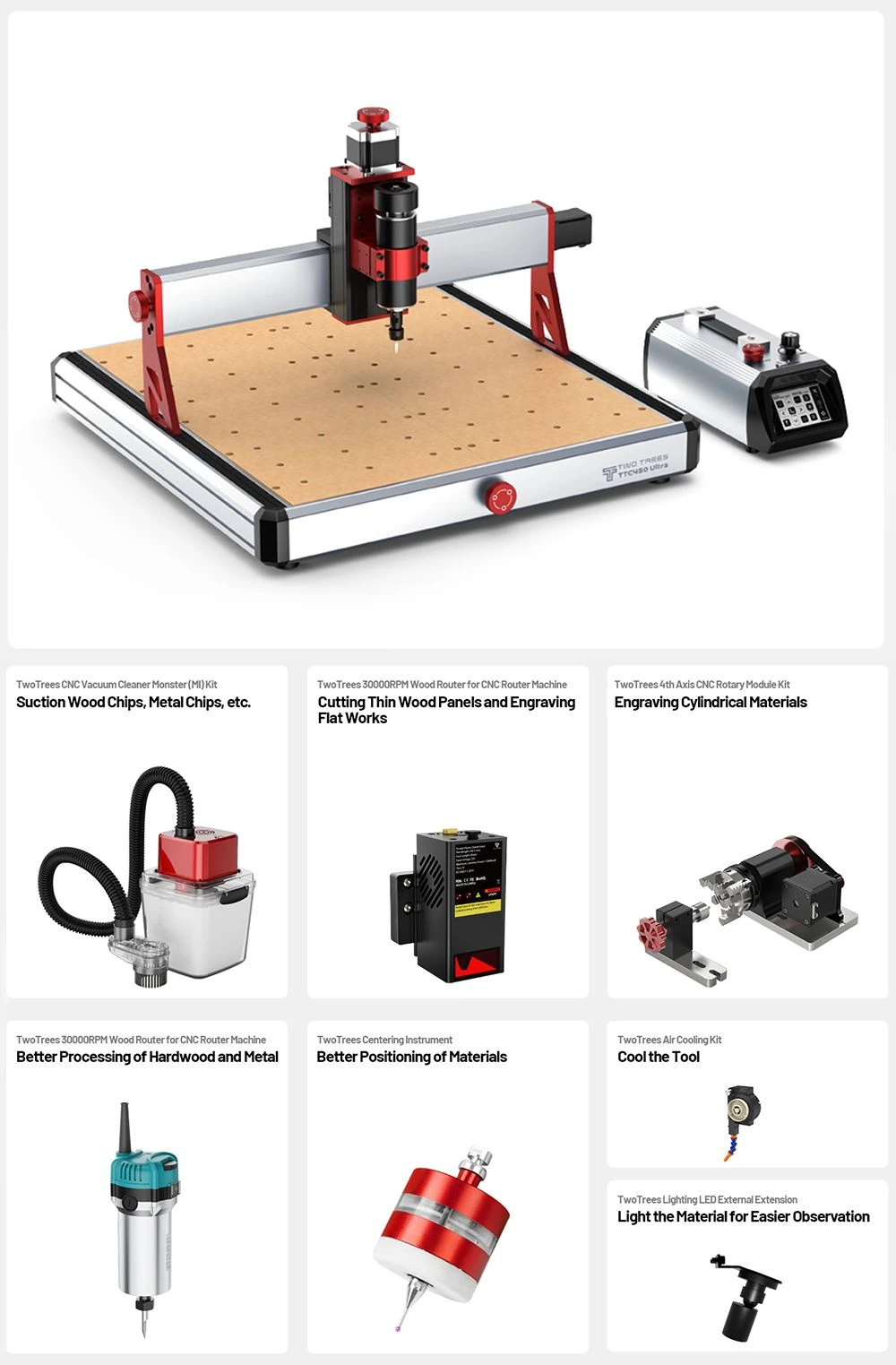 TWO TREES TTC450 Ultra Machine de routeur CNC, zone de travail 460mmx460mmx100mm