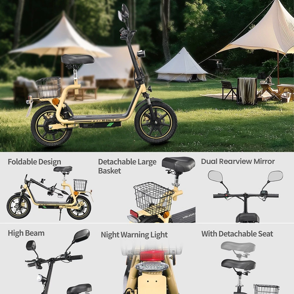 Trottinette électrique TWOFISH M5 Elite-E certifiée CEE avec siège et panier arrière, moteur 500 W, batterie 48 V 13 Ah, pneus 14 pouces, vitesse maximale 40 km/h, autonomie 30 km, freins à double disque, amortisseurs avant et arrière - Noir