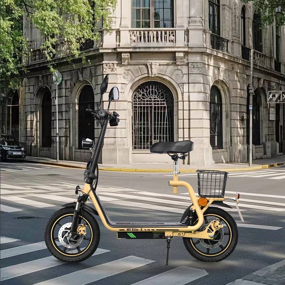 Trottinette électrique TWOFISH M5 Elite-E certifiée CEE avec siège et panier arrière, moteur 500 W, batterie 48 V 13 Ah, pneus 14 pouces, vitesse maximale 40 km/h, autonomie 30 km, freins à double disque, amortisseurs avant et arrière - Noir
