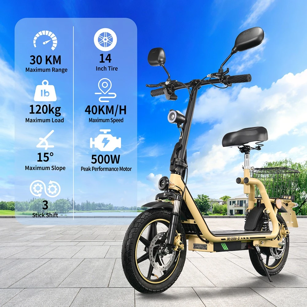 Trottinette électrique TWOFISH M5 Elite-E certifiée CEE avec siège et panier arrière, moteur 500 W, batterie 48 V 13 Ah, pneus 14 pouces, vitesse maximale 40 km/h, autonomie 30 km, freins à double disque, amortisseurs avant et arrière - Noir