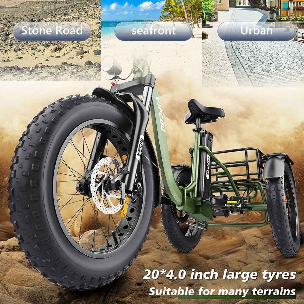 Vipcoo VC-ET1 Electric Tricycle, 750W Motor, 48V 20Ah Battery, 20*4.0 inch Tires, 40km/h Max Speed, 65km Range, Mechanical Disc Brakes, Front Fork Suspension, 7-speed Transmission, LCD Display