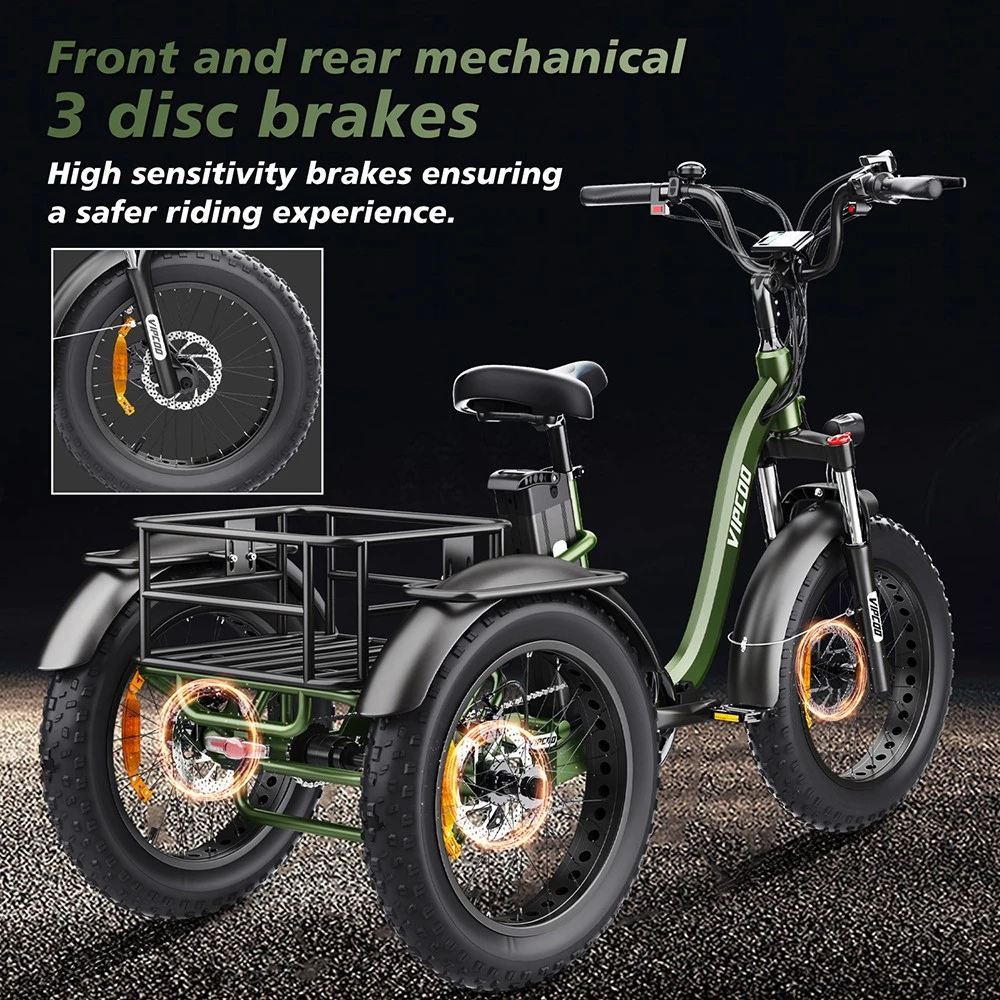 Vipcoo VC-ET1 Electric Tricycle, 750W Motor, 48V 20Ah Battery, 20*4.0 inch Tires, 40km/h Max Speed, 65km Range, Mechanical Disc Brakes, Front Fork Suspension, 7-speed Transmission, LCD Display