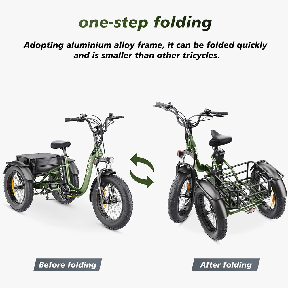 Vipcoo VC-ET1 Electric Tricycle, 750W Motor, 48V 20Ah Battery, 20*4.0 inch Tires, 40km/h Max Speed, 65km Range, Mechanical Disc Brakes, Front Fork Suspension, 7-speed Transmission, LCD Display