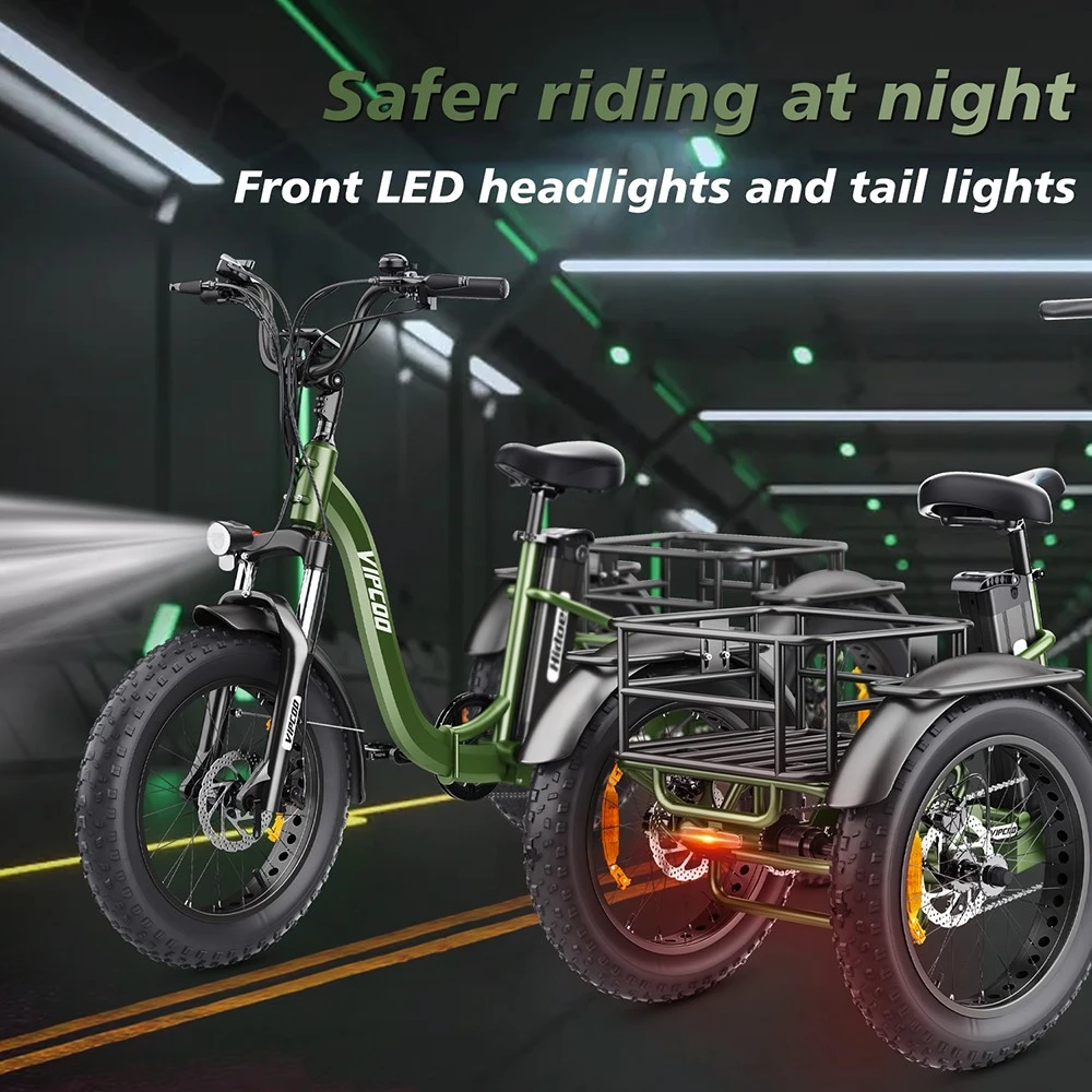 Vipcoo VC-ET1 Electric Tricycle, 750W Motor, 48V 20Ah Battery, 20*4.0 inch Tires, 40km/h Max Speed, 65km Range, Mechanical Disc Brakes, Front Fork Suspension, 7-speed Transmission, LCD Display