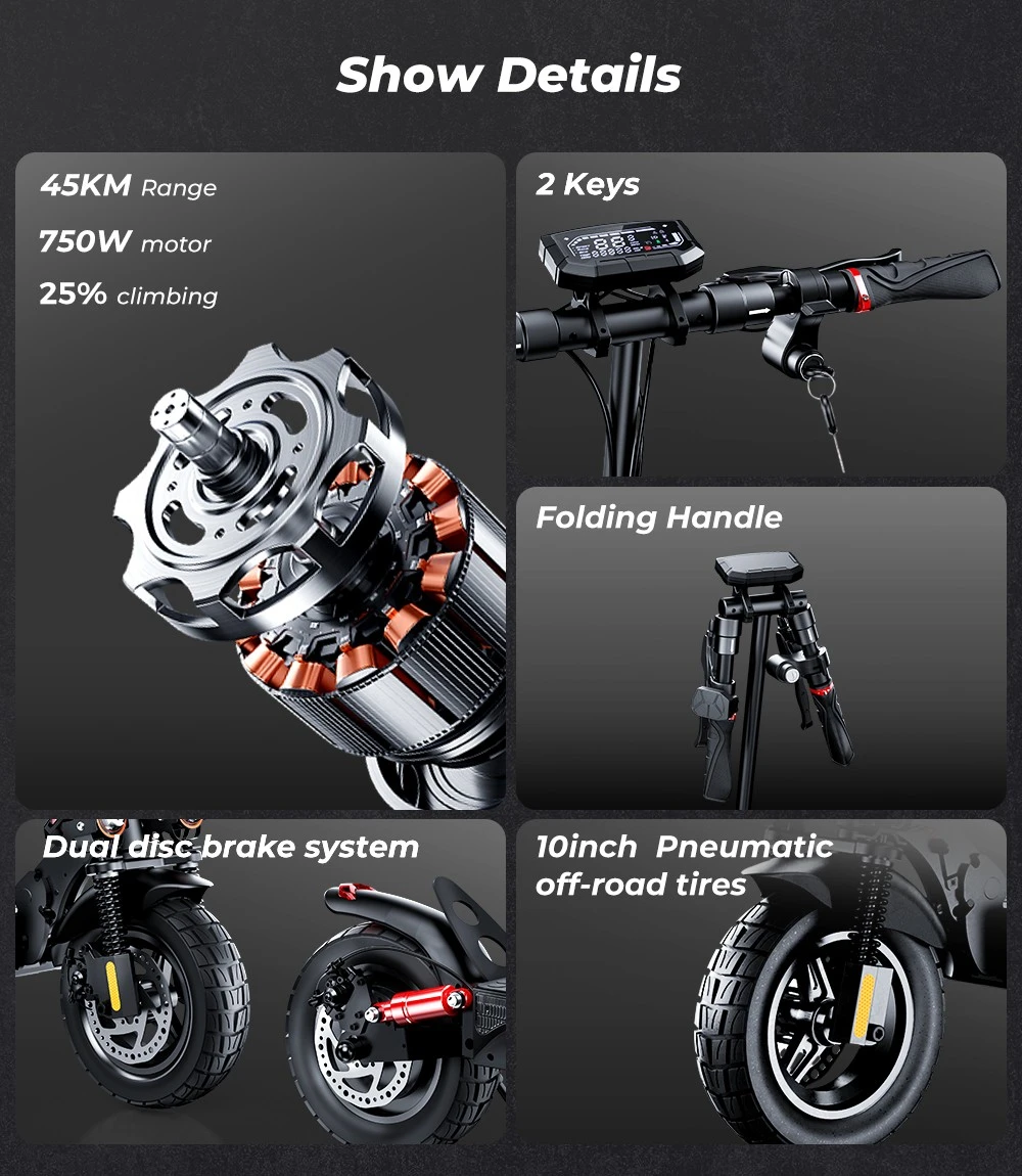 iScooter iX4 10-inch Electric Scooter 800W Motor max speed 45km/h 48V 15Ah Battery up to 40-45km Range App Control, Body Warning Light