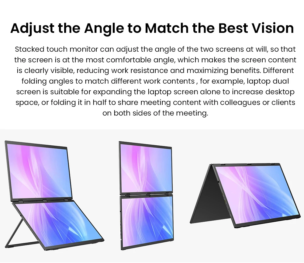 Monitor portátil de doble pantalla táctil Delta Max UPERFECT, 18.5 pulgadas, 1920 x 1080, 100 Hz, IPS, ángulo de visión de 178°, altavoces integrados, 2 puertos tipo C con todas las funciones, 1 USB, 1 mini HDMI (enchufe de la UE).