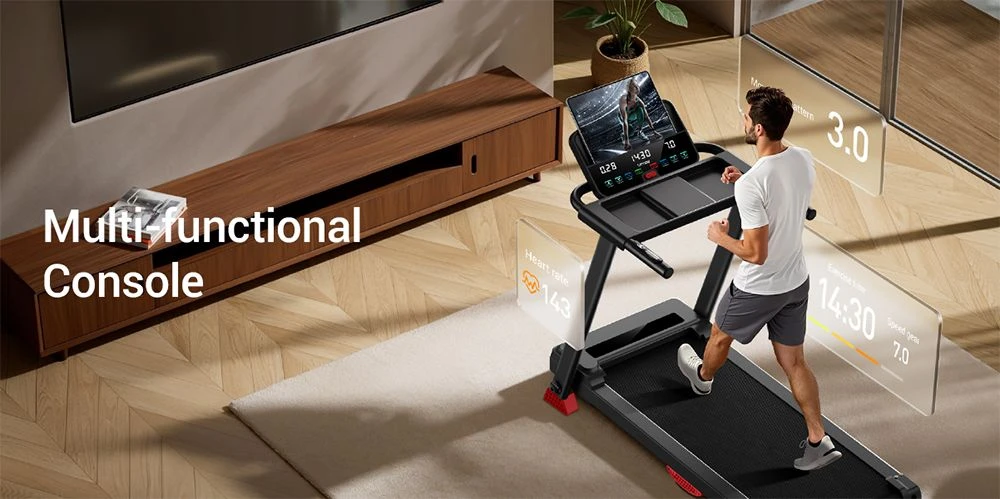 ROBORE P8 Tapis de course pliable 14 km/h, 12 programmes intégrés, avec capteur de fréquence cardiaque, système à double coussin, capacité de charge de 136 kg