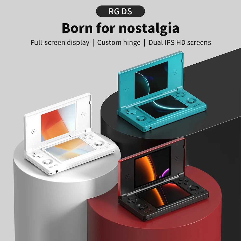 ANBERNIC RG DS Dual Screen Game Console, 4 inch 640*480 IPS Touchscreen, RK3568 Quad-core, 256GB TF Card, Android 14, 6 Hours of Playtime, 20+ Kinds of Simulators - Black Red