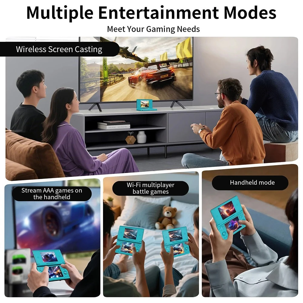 ANBERNIC RG DS Dual Screen Game Console, 4 inch 640*480 IPS Touchscreen, RK3568 Quad-core, 256GB TF Card, Android 14, 6 Hours of Playtime, 20+ Kinds of Simulators - Black Red