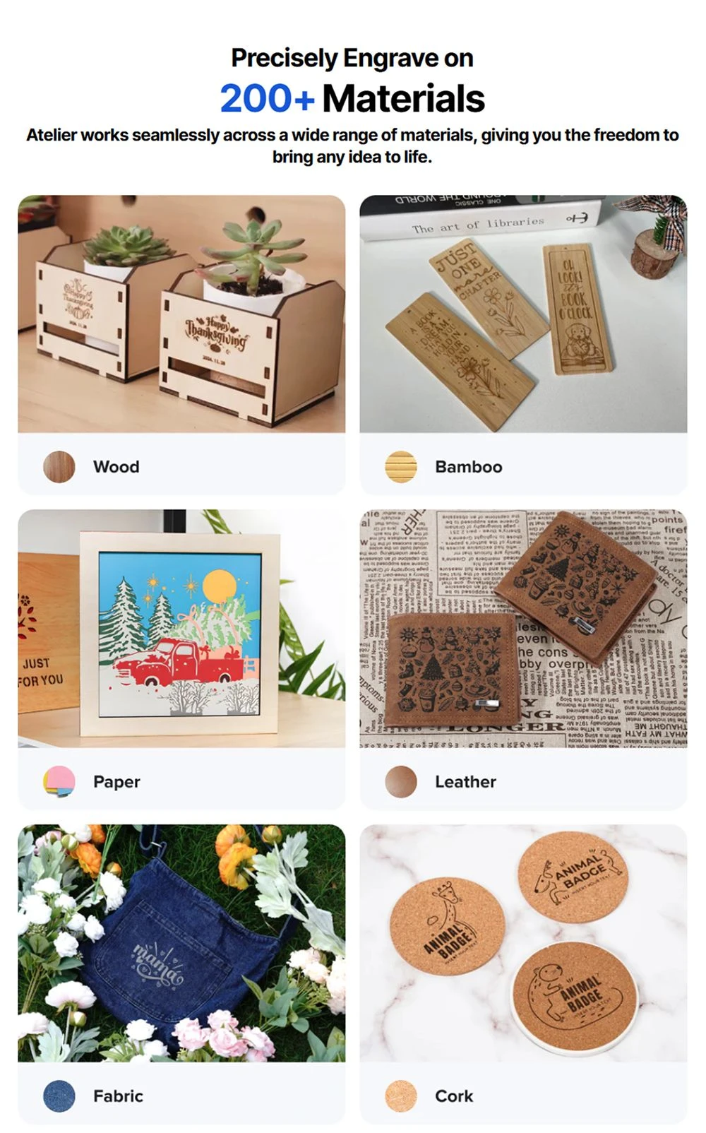 Graveur laser diode ATOMSTACK Atelier 12W, classe 1 FDA, vitesse de 4000 mm/s, précision de 0,01 mm, zone de travail de 120 x 120 mm, caméra HD intégrée, compatible avec le bois, le métal, le cuir et le feutre.