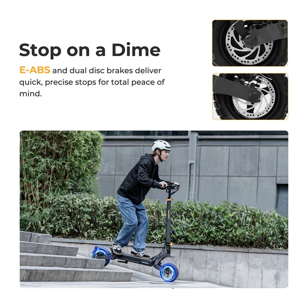 Trottinette électrique Ausom L1 Max, moteur 1000 W, batterie 48 V 20,8 Ah, pneus 10 pouces, vitesse maximale 50 km/h, autonomie 90 km, double frein à disque, suspension à ressort à bras oscillant, déverrouillage NFC et par code