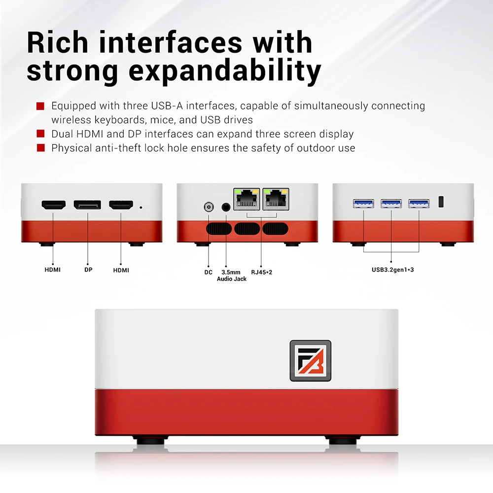FIREBAT T3 Mini PC, Intel N150 4 πυρήνες μέγιστο 3,6 GHz, 12 GB RAM 512 GB SSD, 2*HDMI+DP Οθόνη τριπλής οθόνης, WiFi 5 Bluetooth 4.2, 3*USB3.0, 2*RJ45, 1*Υποδοχή ήχου