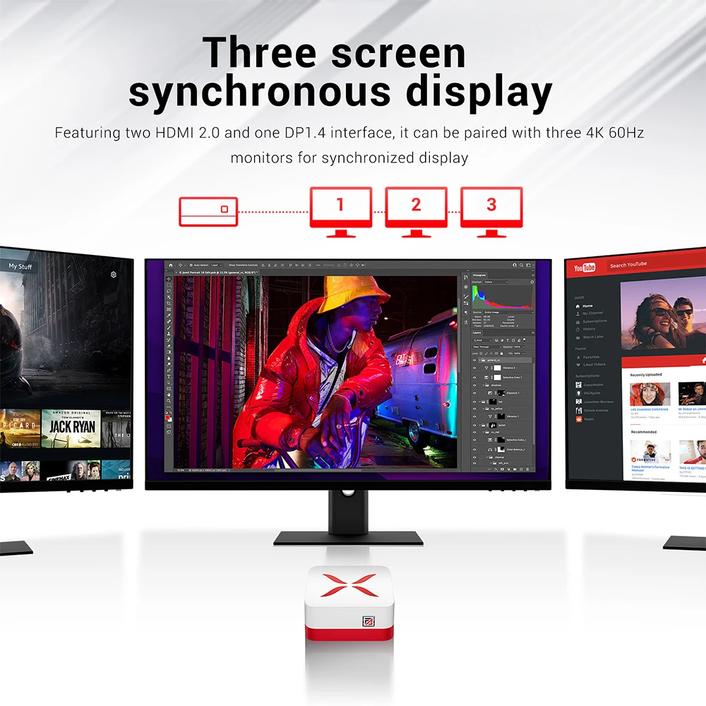 FIREBAT T3 Mini PC, Intel N150 4 πυρήνες μέγιστο 3,6 GHz, 12 GB RAM 512 GB SSD, 2*HDMI+DP Οθόνη τριπλής οθόνης, WiFi 5 Bluetooth 4.2, 3*USB3.0, 2*RJ45, 1*Υποδοχή ήχου