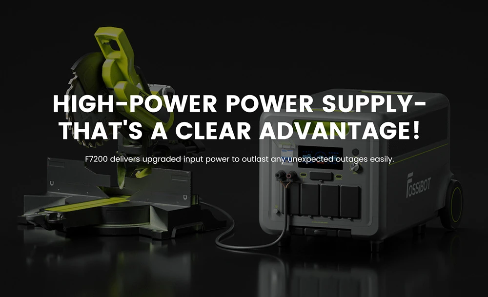 Station d'alimentation portable FOSSiBOT F7200, capacité de 5222,4 Wh, puissance de 7200 W, charge rapide hybride de 5200 W, commutation UPS < 10 ms, contrôle via application intelligente, batterie LiFePO4 de qualité véhicule électrique avec plus de 6500 cycles, générateur solaire pour alimentation de secours à domicile/camping/caravaning/urgence